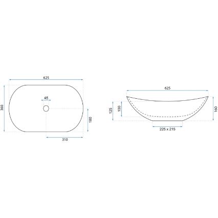 REA-U8596 - Umývadlo na dosku ROYAL 36x62,5 cm keramika/biela/sivá/imitácia kameňa
