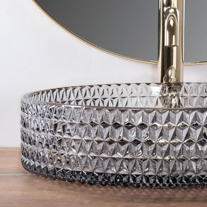 REA-U8880 - Umývadlo na dosku CRISTAL priemer 39 cm sklo/dymová sivá