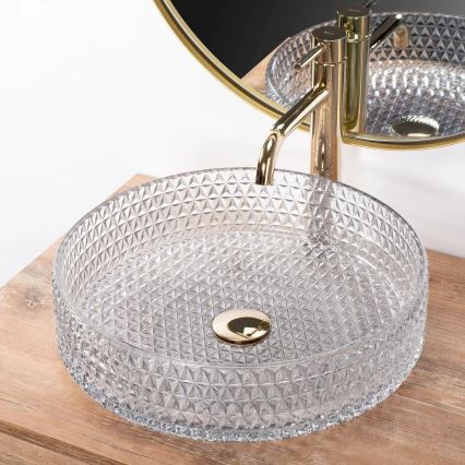 REA-U8881 - Umývadlo na dosku CRISTAL Ø 39 cm sklo/číre