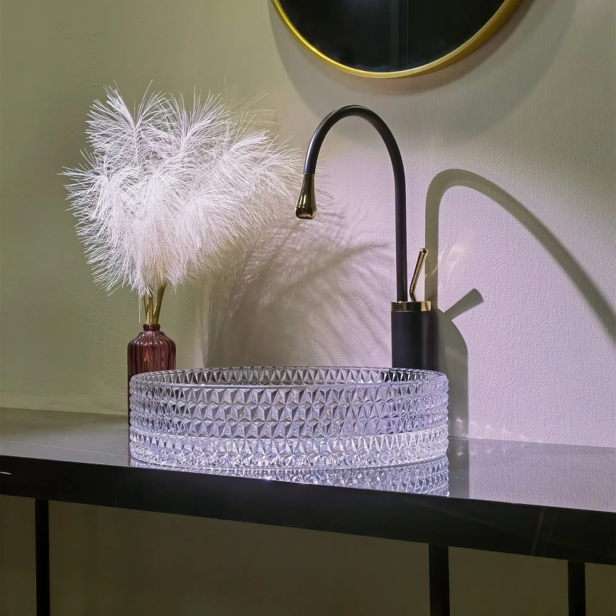 REA-U8881 - Umývadlo na dosku CRISTAL Ø 39 cm sklo/číre