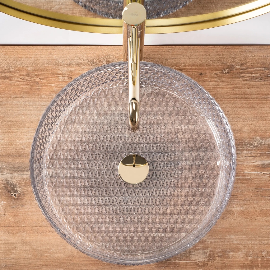 REA-U8881 - Umývadlo na dosku CRISTAL Ø 39 cm sklo/číre