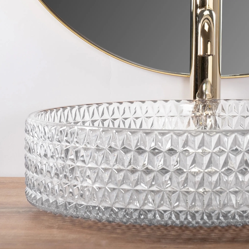 REA-U8881 - Umývadlo na dosku CRISTAL Ø 39 cm sklo/číre