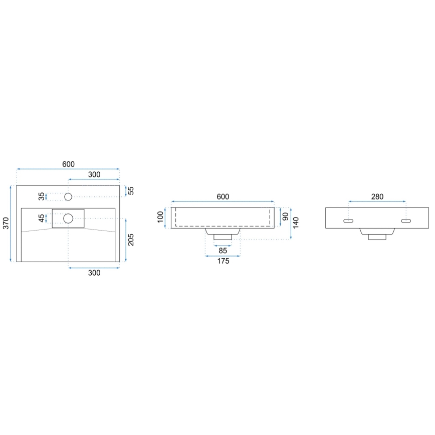 REA-U8901 - Umývadlo na dosku GOYA 37x60 cm matná biela
