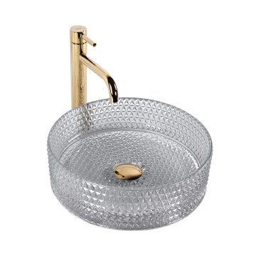 REA-U9615 - Umývadlo na dosku CRISTAL pr. 35,5 cm sklo/šedé