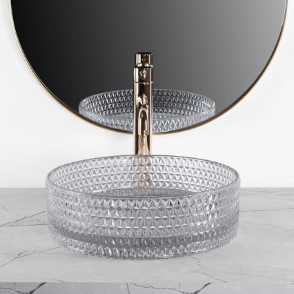 REA-U9615 - Umývadlo na dosku CRISTAL pr. 35,5 cm sklo/šedé