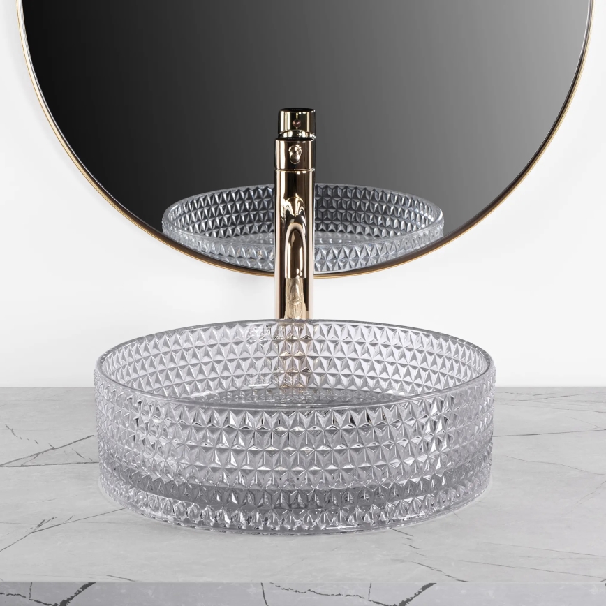 REA-U9615 - Umývadlo na dosku CRISTAL pr. 35,5 cm sklo/šedé