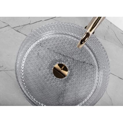 REA-U9615 - Umývadlo na dosku CRISTAL pr. 35,5 cm sklo/šedé