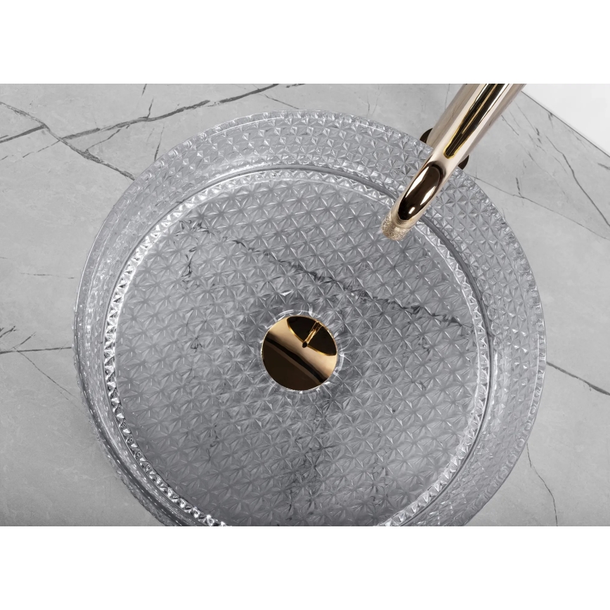 REA-U9615 - Umývadlo na dosku CRISTAL pr. 35,5 cm sklo/šedé