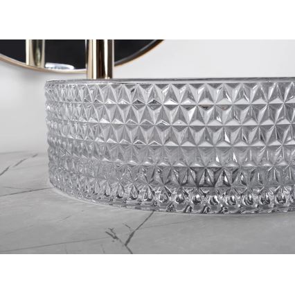 REA-U9615 - Umývadlo na dosku CRISTAL pr. 35,5 cm sklo/šedé