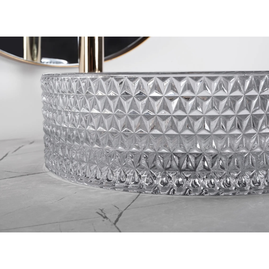 REA-U9615 - Umývadlo na dosku CRISTAL pr. 35,5 cm sklo/šedé