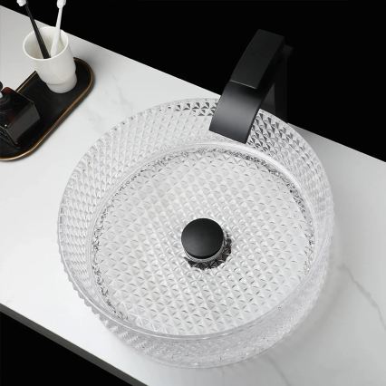 REA-U9670 - Umývadlo na dosku CRISTAL 35,5 cm sklo/priehľadné