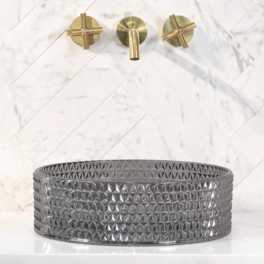 REA-U9671 - Umývadlo na dosku CRISTAL pr. 35,5 cm sklo/dymovo sivá