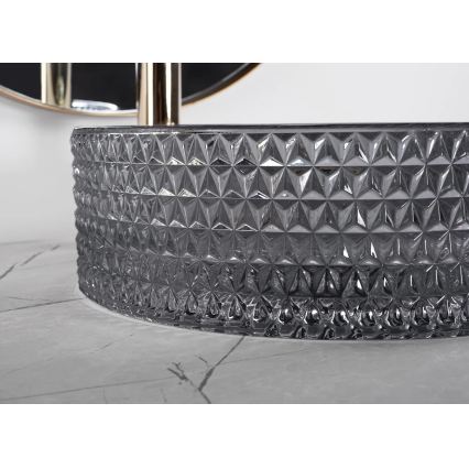 REA-U9671 - Umývadlo na dosku CRISTAL pr. 35,5 cm sklo/dymovo sivá