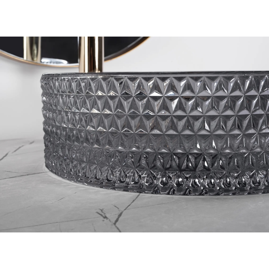 REA-U9671 - Umývadlo na dosku CRISTAL pr. 35,5 cm sklo/dymovo sivá