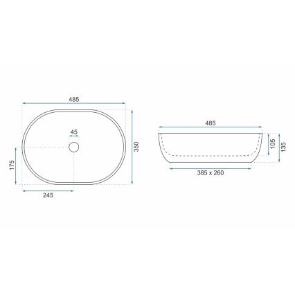 REA-U9889 - Umývadlo na dosku LARA 35x48,5 cm keramika/šedá/imitácia kameňa