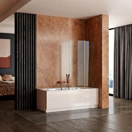 REA-W5696 - Skladacia vaňová zástena AGAT 140x80 cm kartáčovaná meď/číra