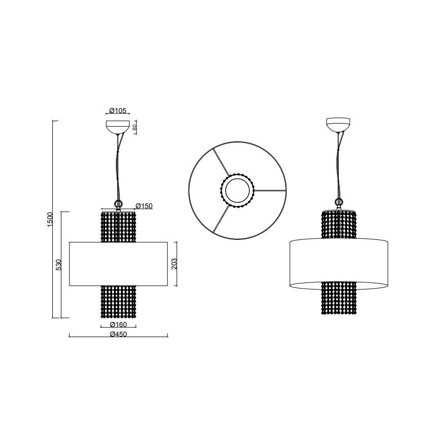 Reality - Luster na lanku KING 3xE14/28W/230V strieborná