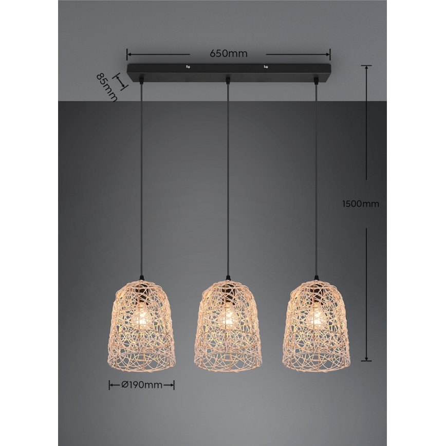 Reality - Luster na lanku LOVIS 3xE27/40W/230V čierny