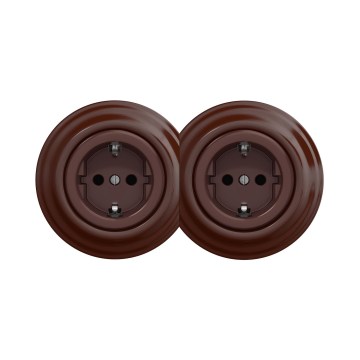 Reblig - Dvojitá retro domová zásuvka s rámčekom SCHUKO 230 V hnedá