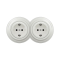 Reblig – dvojitá retro domová zásuvka so rámikom SCHUKO 230 V keramická biela