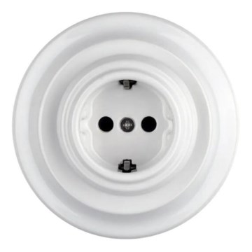 Reblig - Porcelánová retro domová zásuvka s rámčekom SCHUKO 250V/16A biela