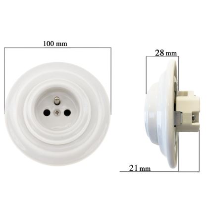 Reblig - Porcelánová retro domová zásuvka s rámčekom SCHUKO 250V/16A biela