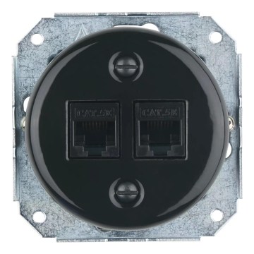 Reblig - Porcelánová retro ethernetová zásuvka bez rámčeka 2x CAT.5E čierna