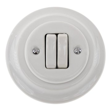 Reblig - Porcelánový retro dvojitý vypínač s rámčekom č. 6+6 biely