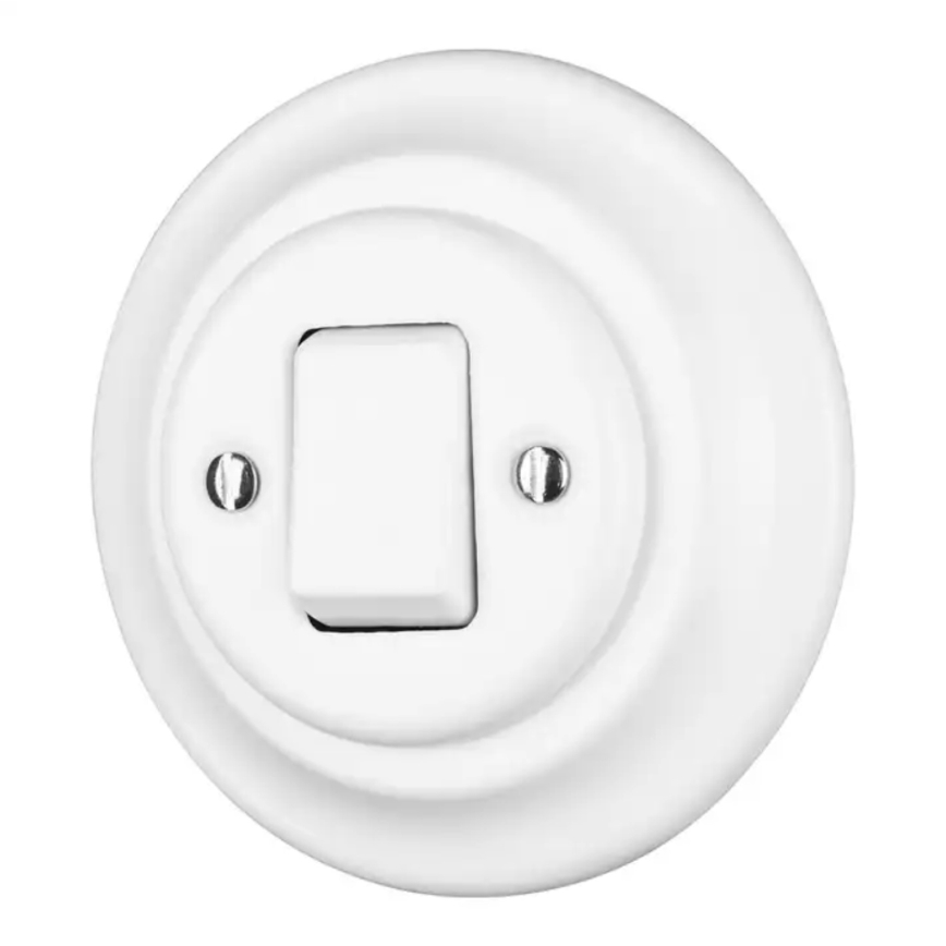 Reblig - porcelánový retro jednopólový vypínač s rámčekom č. 7, biely