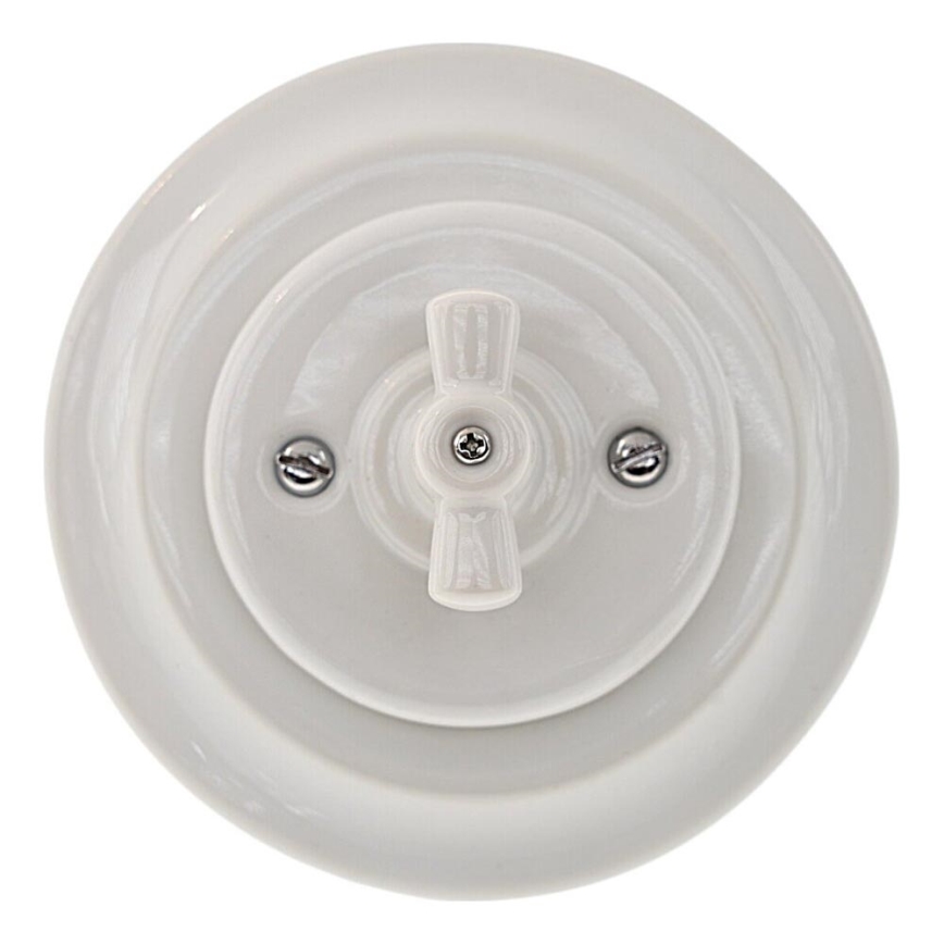 Reblig - Porcelánový retro otočný vypínač s rámčekom č. 1 biela