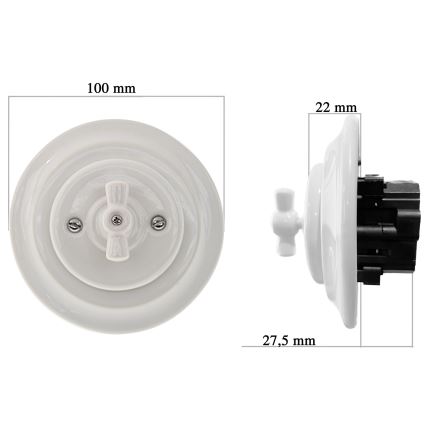 Reblig - porcelánový retro otočný vypínač s rámikom č. 5, biely