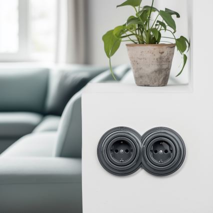 Reblig - Retro domová zásuvka bez rámčeka SCHUKO 230V/16A antracit