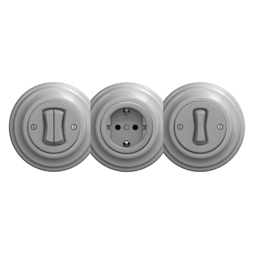 Reblig - Retro domová zásuvka bez rámčeka SCHUKO 230V/16A sivá