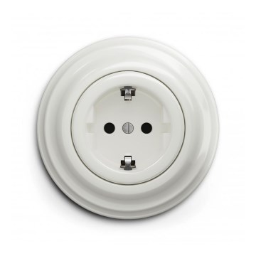 Reblig - Retro domová zásuvka s rámčekom SCHUKO 230V/16A keramická biela