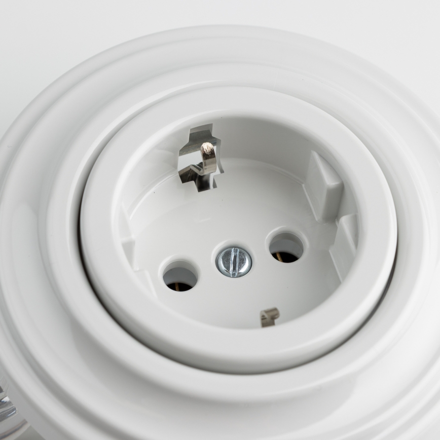 Reblig - Retro domová zásuvka s rámčekom SCHUKO 230V/16A keramická biela