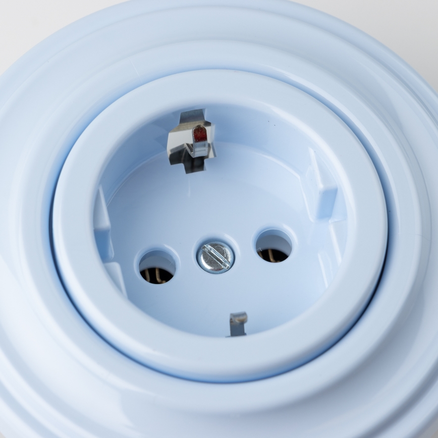 Reblig - Retro domová zásuvka s rámčekom SCHUKO 230V/16A modrá
