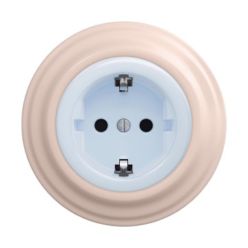 Reblig - Retro domová zásuvka s rámčekom SCHUKO 230V/16A modrá/staroružová