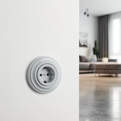 Reblig - Retro domová zásuvka s rámikom SCHUKO 230 V/16 A sivá