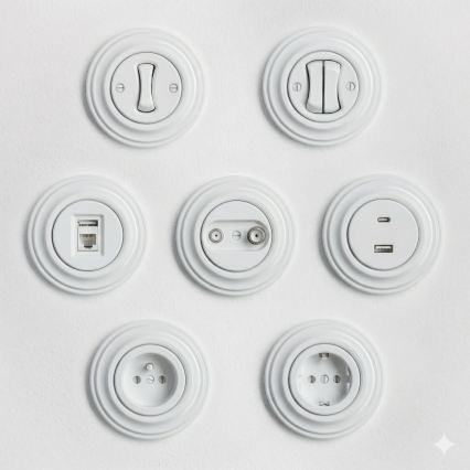 Reblig - Retro domová zásuvka s rámikom SCHUKO 230V/16A snehovo biela