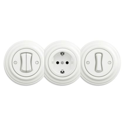Reblig - Retro domová zásuvka SCHUKO 230 V/16 A bez rámčeka, keramická, biela