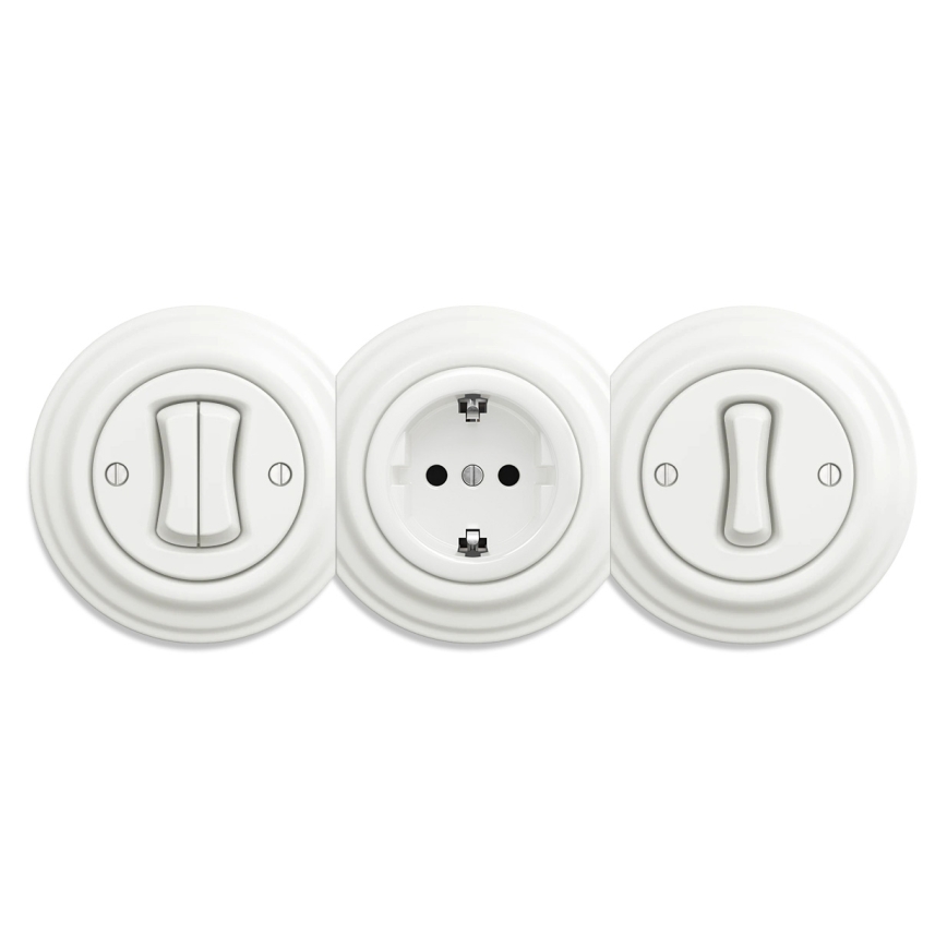 Reblig - Retro domová zásuvka SCHUKO 230 V/16 A bez rámčeka, keramická, biela
