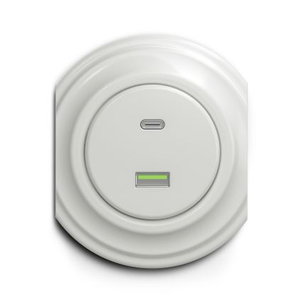 Reblig - Retro USB zásuvka A+C bez rámčeka keramická biela