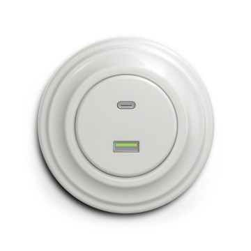 Reblig - Retro USB zásuvka A+C s rámikom, keramická biela