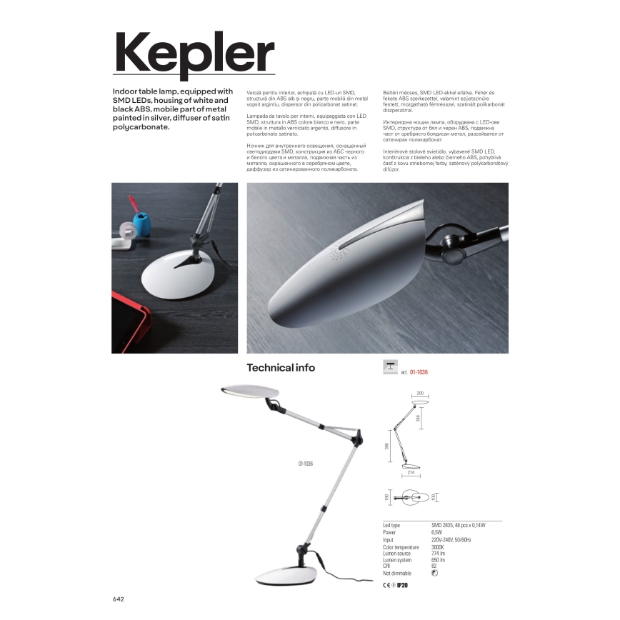 Redo 01-1036 - LED stolná lampa KEPLER LED/6,5W/230V biela