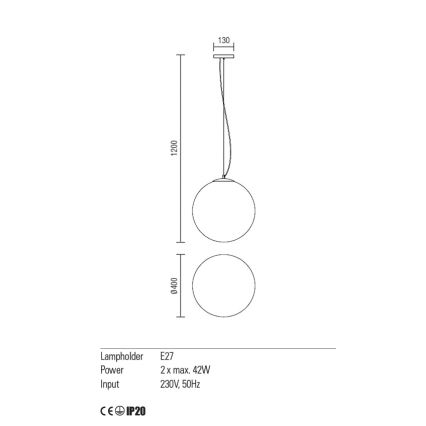 Redo 01-1066 - Luster na lanku OLA 2xE27/42W/230V pr. 40 cm