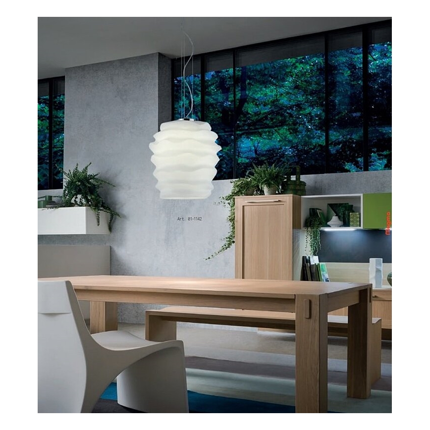 Redo 01-1141 - Závesné svietidlo MAGMA na lanku 1xE27/42W/230V priemer 30 cm lesklý chróm/biela