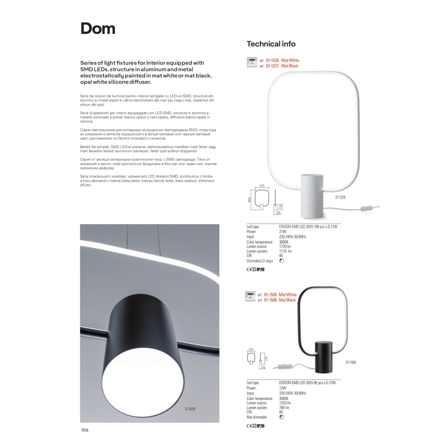 Redo 01-1226 - LED stmievateľná stolová lampa DOM LED/21W/230V biela