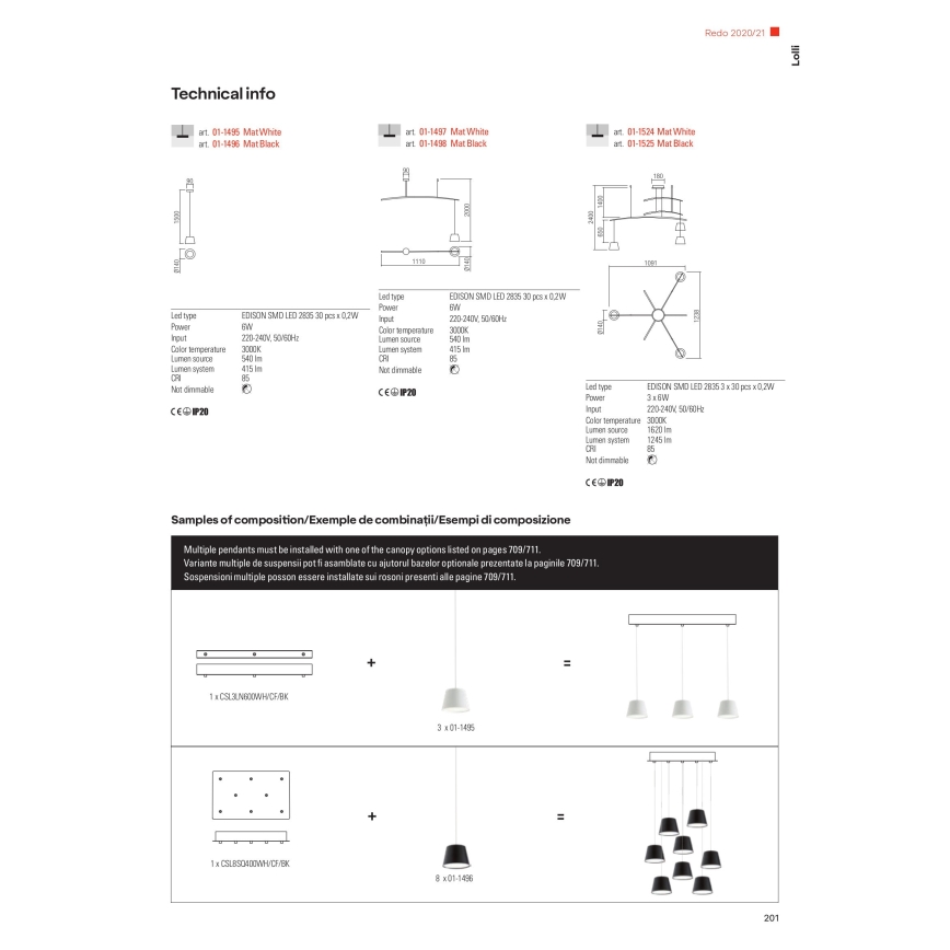Redo 01-1495 - LED závesný luster na lankách LOLLI LED/6W/230V priemer 14 cm biela