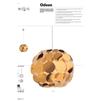 Redo 01-1508 - Luster na lanku ODEON 1xE27/42W/230V pr. 36 cm zlatá