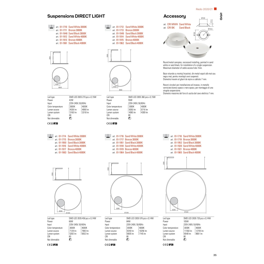 Redo 01-1713 - LED Stmievateľný luster na lanku ORBIT LED/55W/230V bronz